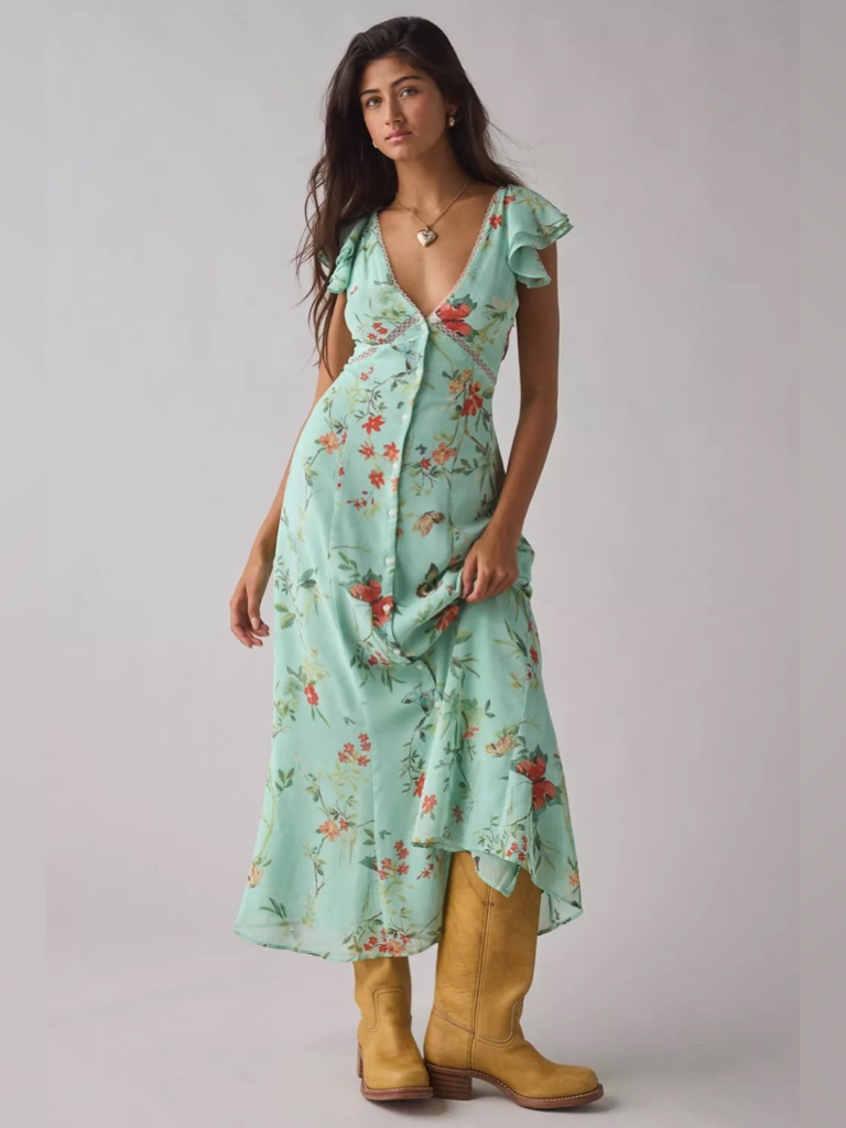 Uo Kimchi Blue Ruffled Romance Cutout Tie-Back Slip Midi Dress